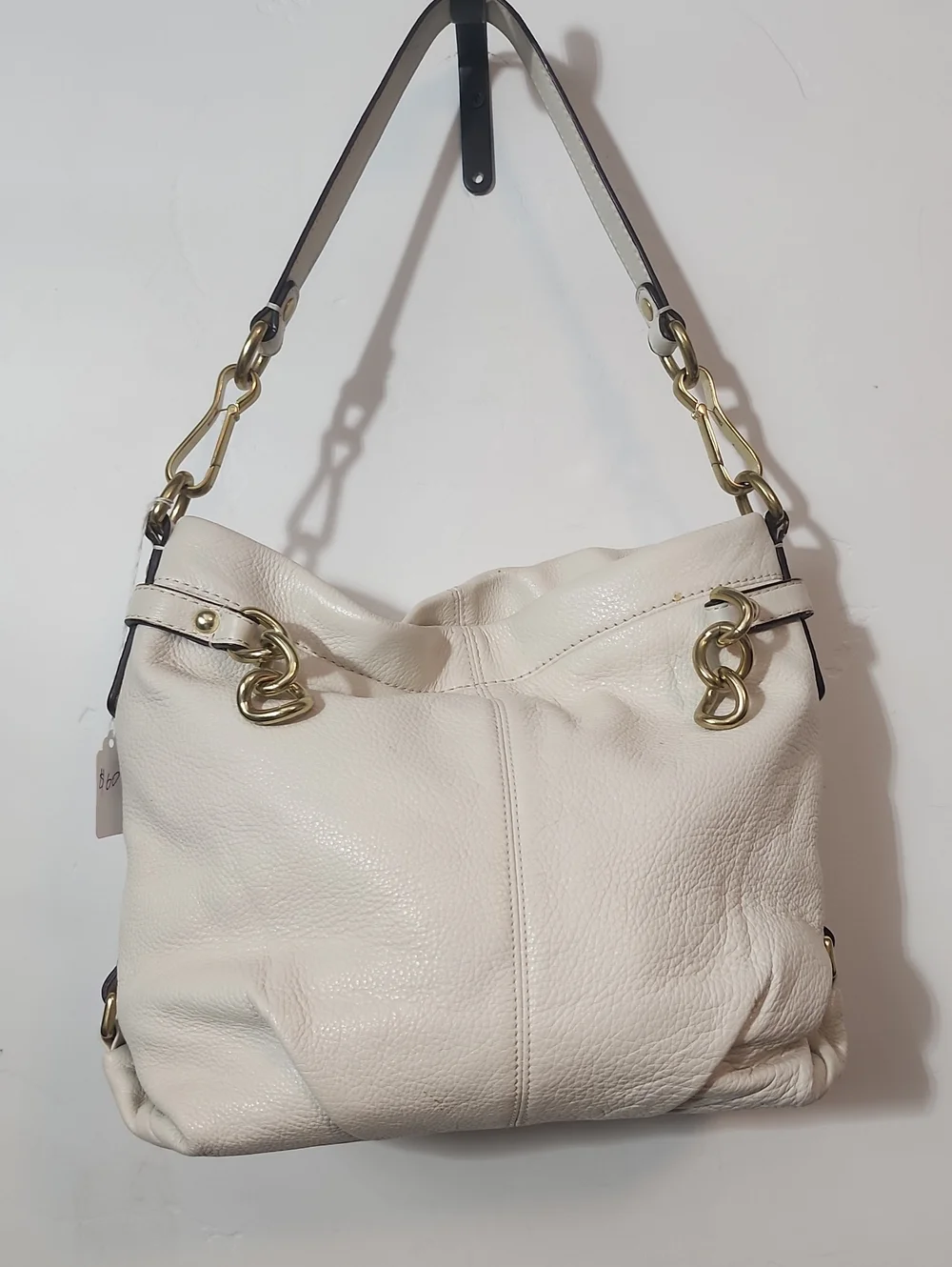 Coach Cream Leather Shoulder Bag with Brass Hardware